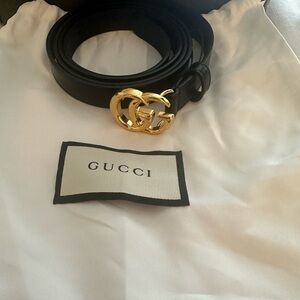 Gucci GG marmont thin belt black with gold buckle size 100